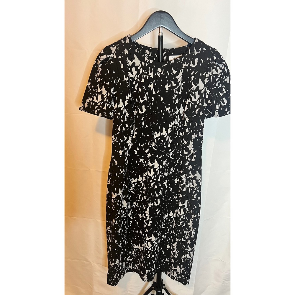 Calvin Klein Womens Black White Abstract Floral Sheath Dress Size 10 Zip Back